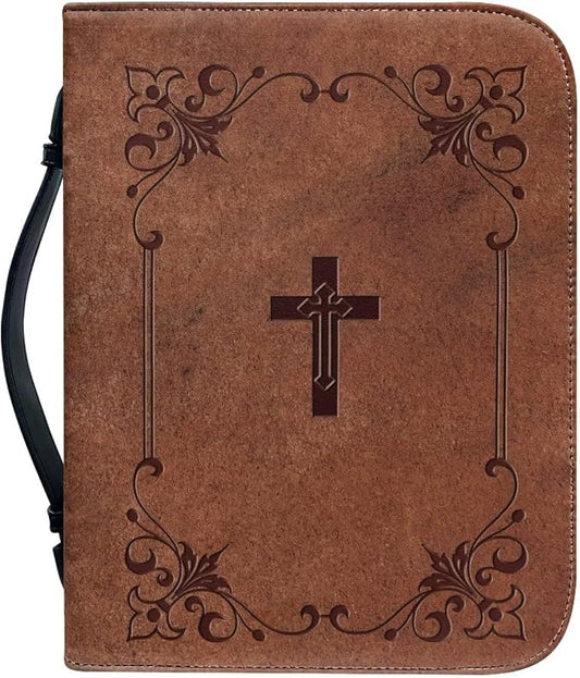 Retro Cross Women Bible Carrying Case Large Size Waterproof Bible Organizer Bag Portable Bible Covers with Handle Lightweight PU Leather Bible Carrier