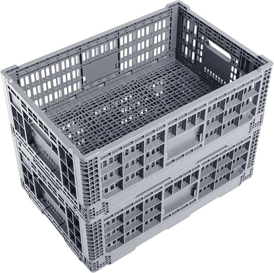 Collapsible Storage Bin/Containe， Transfer box,crate Transit storage of various items (Gray 23.6" L x 15.7" W x 8.6" H-two)