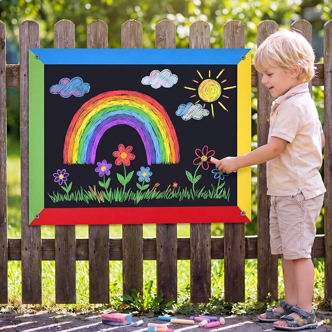 MotiMind 1 Pcs Giant Outdoor Chalkboard for Kids Suitable Indoor and Outdoor Use, Weatherproof Large Black Chalkboard Panels for Wall Back to School Decorations (Color Border)