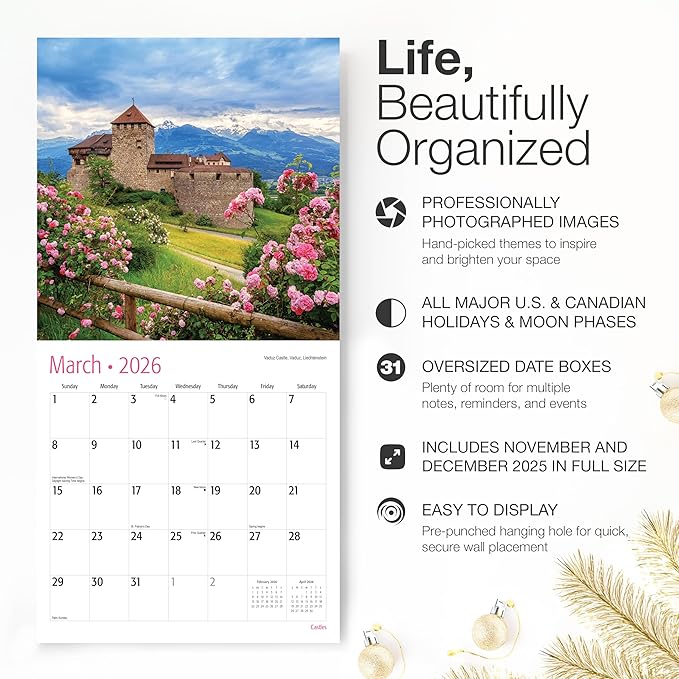 RED EMBER Select - Castles 2026 Wall Calendar 12 Month | 12" x 24" Open | Thick & Sturdy Paper | Giftable | Travel Calendar 2026