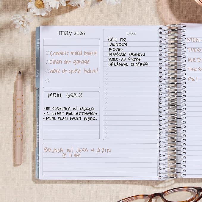 7x9 Coiled Life Planner (January 2026 - December 2026) - Bouquet Wallpaper (blue) classic cover, horizontal layout, Minimal theme, platinum coil