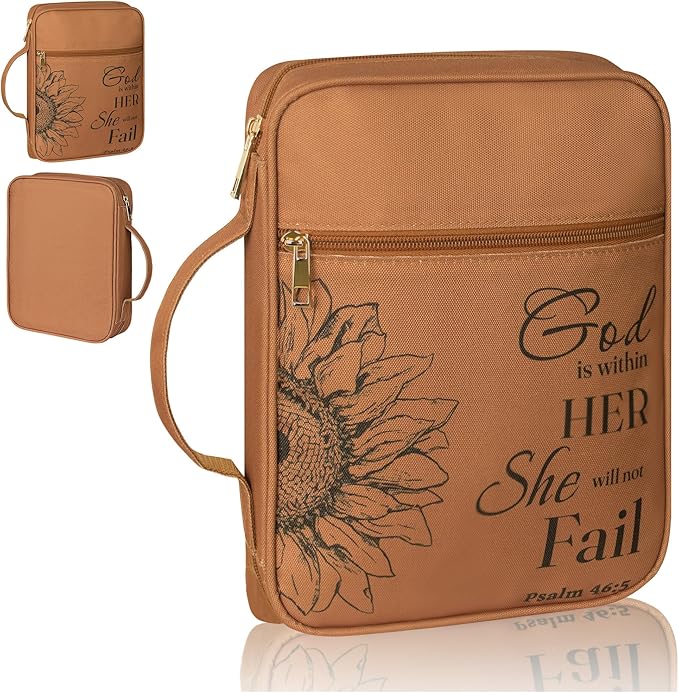 GUEER Bible Cover for Women, Bible Holder, Bible Cover Carrier Carrying Organizer Bag, Zipper and Pockets for Standard Size Bible, Gift for Women(leatherbrown)