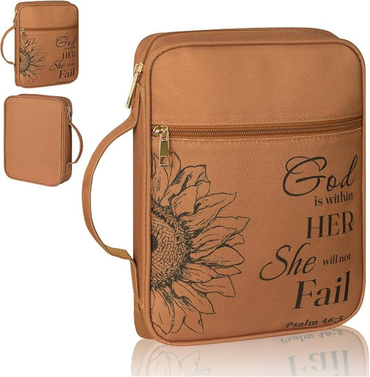 GUEER Bible Cover for Women, Bible Holder, Bible Cover Carrier Carrying Organizer Bag, Zipper and Pockets for Standard Size Bible, Gift for Women(leatherbrown)