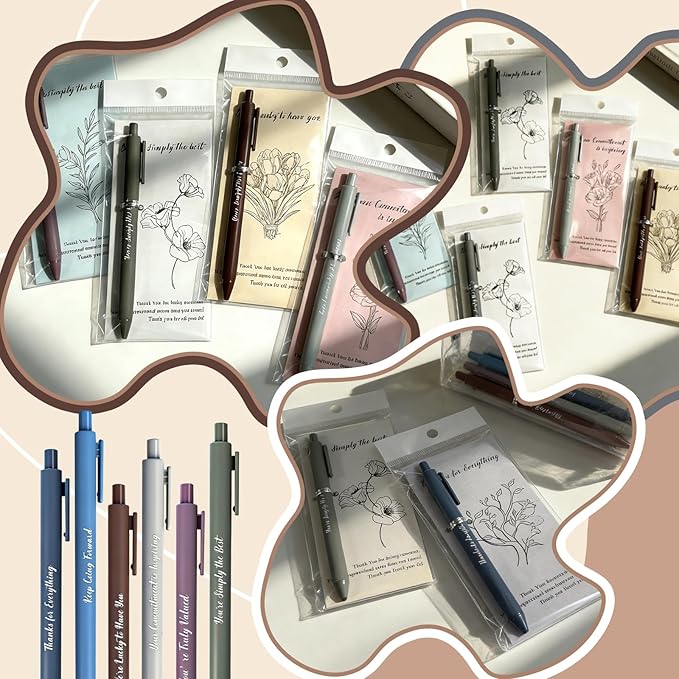 Auch Employee Appreciation Gifts Bulk, 30 Sets Inspirational Quote Pens with Floral Thank You Cards, Motivational Gifts for Coworkers, Teachers, Staff and Team (Grey)