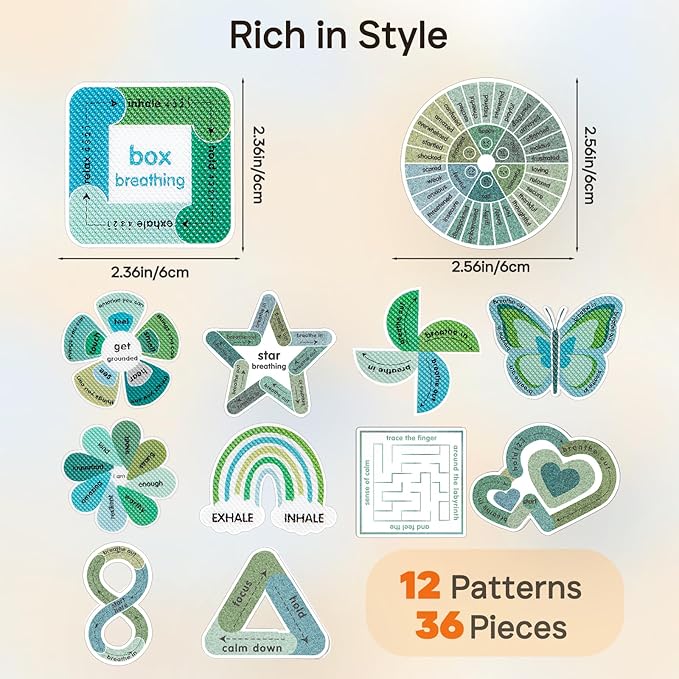 Mood Calming Sensory Stickers, 36PCS Textured Anxiety Strips for Kids Adults, Tactile Breathing Mindfulness Fidget Sticker for Classroom Office Desk