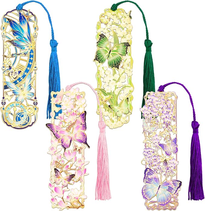 4 Pieces Metal Butterfly Series Bookmark, Perfect for Women Readers (BKM-064-F4)