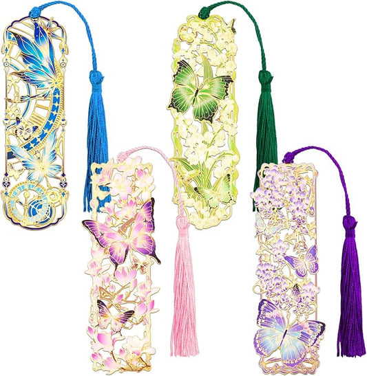 4 Pieces Metal Butterfly Series Bookmark, Perfect for Women Readers (BKM-064-F4)