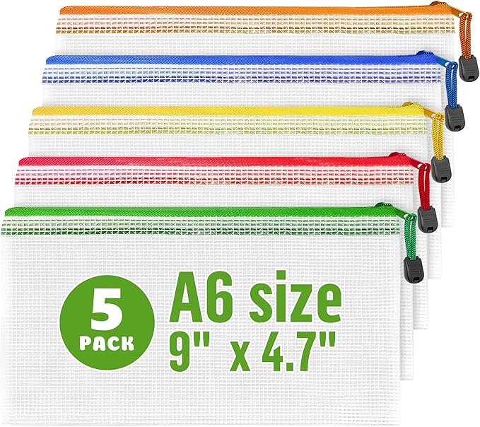 5 Pack Small Pencil Pouch A6-9x4.7 in - Plastic Pencil Pouch for Organizing - Mesh Pouch Set with Zippers Bags for Organizing - Zippered Pencil Pouch Clear Waterproof Travel Mini Pouches Receipts