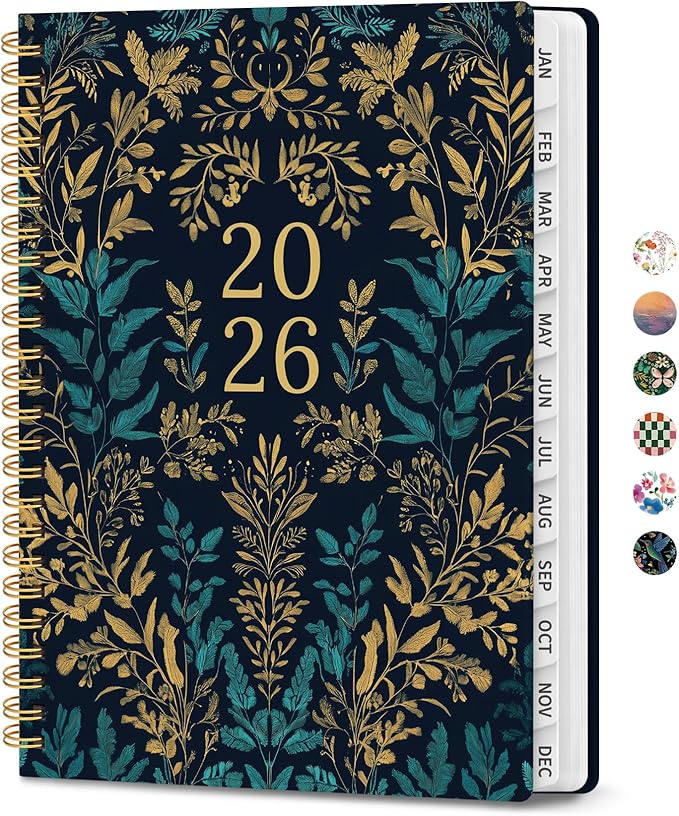 2026 Planner, Weekly and Monthly Calendar Planner for Women, Jan 2026 - Dec 2026, Hardcover Planning Agenda book with Tabs, Spiral Bound, Inner Pocket, Perfect for School Office Supplies, 6.3" x 8.5" - Hidden Bloom
