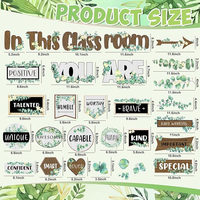 Eucalyptus Positive Inspirational Affirmation Bulletin Board Decor Nature Classroom Decor Classroom Greenery Themes Decoration Sets