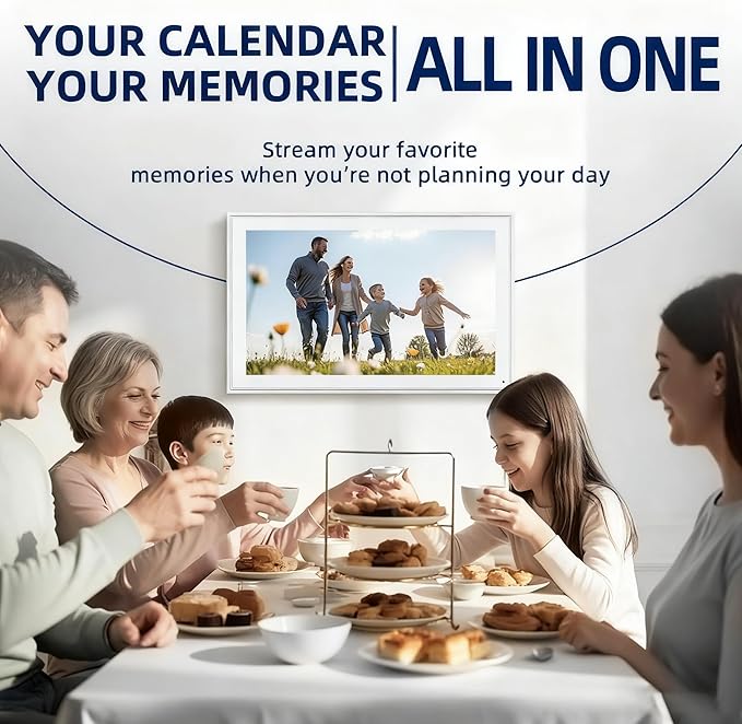 10.1 Inch Digital Calendar with Chore Rewards – Smart Electronic Family Organizer, Touchscreen, Meal Planner & Photo Frame, Syncs with Google/iCloud, for Wall or Desk, White