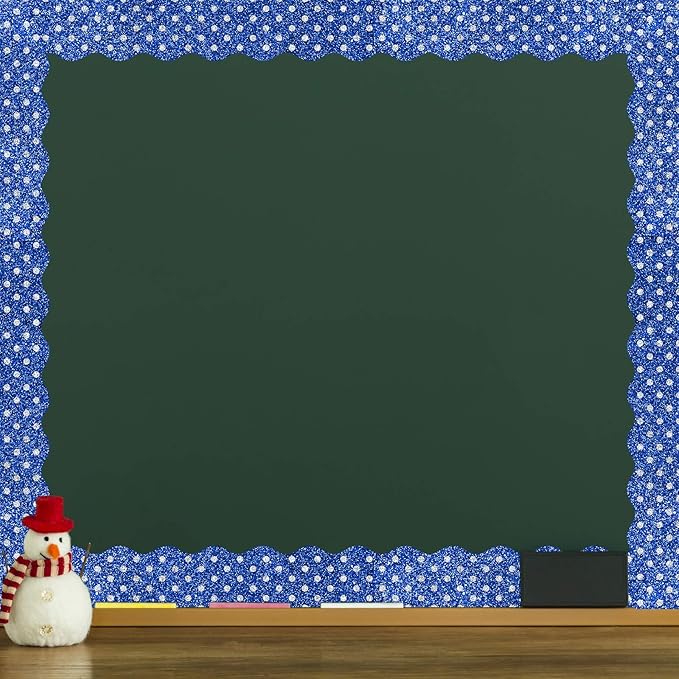 Whaline 69Ft Winter Glitter Bulletin Board Borders 5 Designs Blue Silver Snowflake Stripe Dot Decoration Trim Border for School Classroom Office Decoration