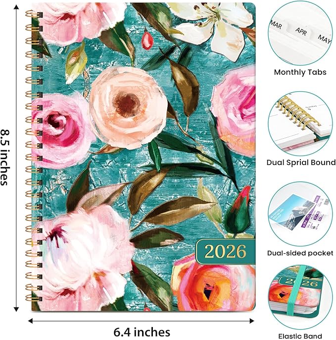 2026 Planner, Weekly and Monthly Calendar Planner Book, January 2026 - December 2026, Hardcover Spiral Planner with Monthly Tabs, Notes Pages, Perfect for Women & Men, A5 (6.4" x 8.5") - Oil