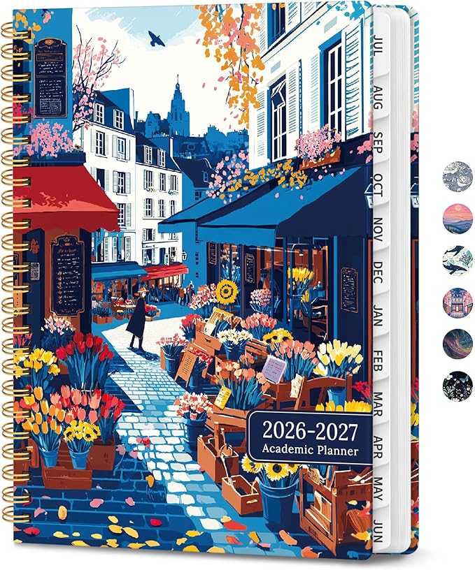 2026–2027 Academic Planner, Weekly and Monthly Planner for Women, July 2026 - June 2027, Pretty Hardcover 2026–2027 Academic Planner with Tabs, Inner Pocket, Spiral Bound, Perfect Office Home School Supplies - 6.3" x 8.5", Floral Street