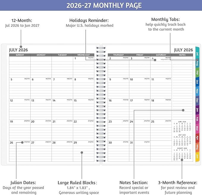 Appointment Book 2026-2027 - Appointment Planner with Weekly ＆ Monthly Spread, Jul 2026 - Jun 2027, 8.5’’ x 10.5’’, Large, 15 Minute Increments, 2026-2027 Daily Planner with Pockets, Tabs, thick paper