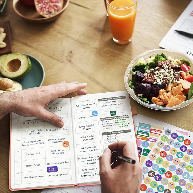 JUBTIC Weekly Meal Planner Notebook, Daily Meal Prep Journal with Shopping and Grocery Lists for Food Planning Menu Planning Healthy Diet or Weight Loss Tracking, Last 1 Year,Undated, A5, Pink