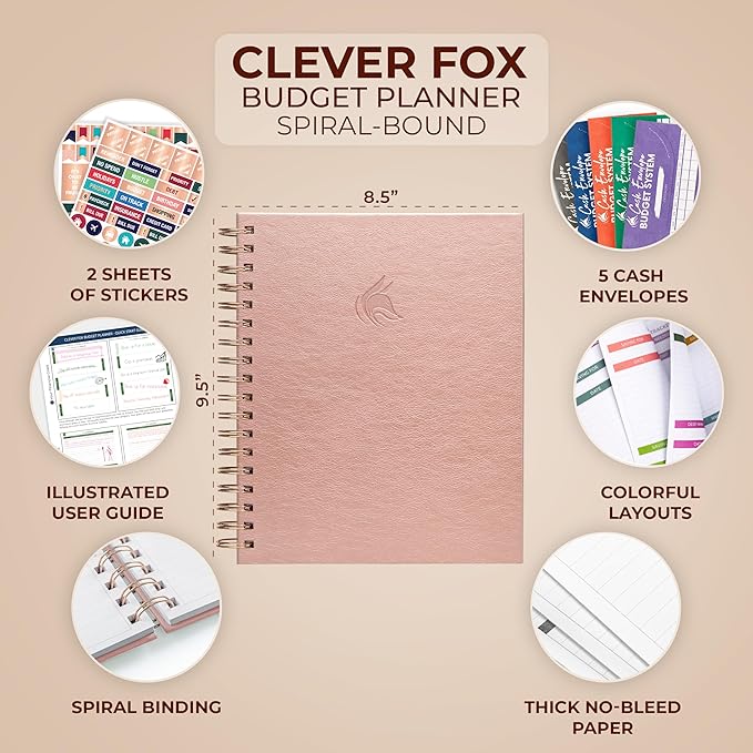Clever Fox Budget Planner – Coiled Finance Book, Monthly Financial Journal, Budgeting Organizer & Expense Tracker Notebook, 8.5x9.5″ (Rose Gold)