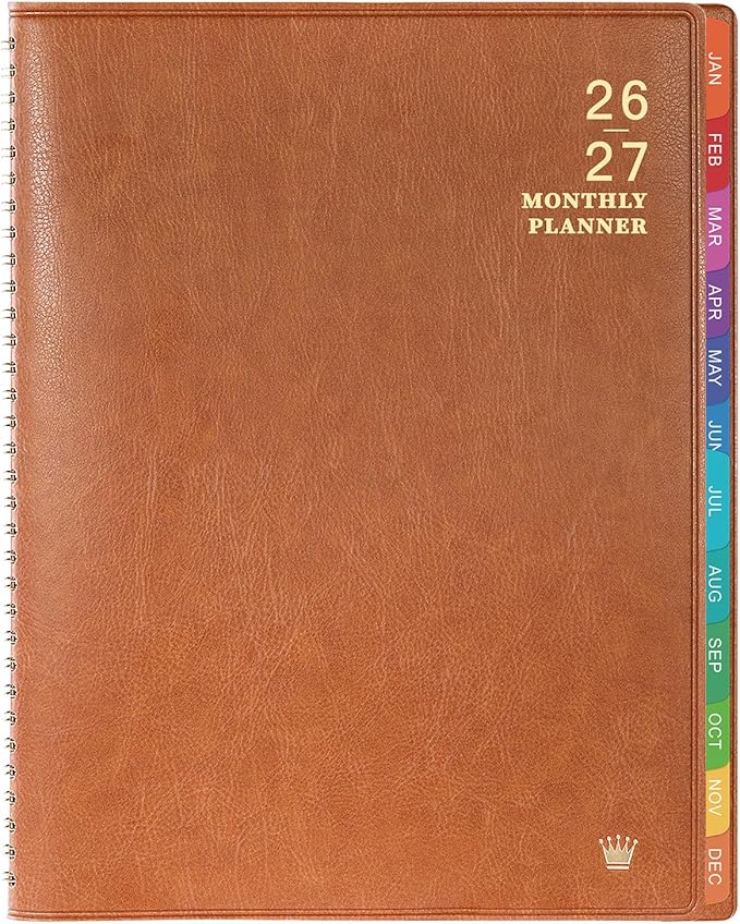 2026-2027 Monthly Planner - 2026-2027 Calendar/Planner 18 Months with Faux Leather, 8.86" x 11.4", Jul. 2026 - Dec. 2027, 15 Notes Pages, Strong Twin - Wire Binding, Pocket, Monthly Tabs, Perfect Organizer