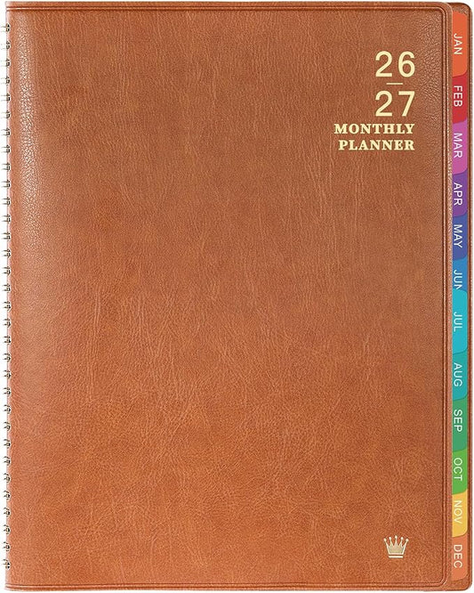 2026-2027 Monthly Planner - 2026-2027 Calendar/Planner 18 Months with Faux Leather, 8.86" x 11.4", Jul. 2026 - Dec. 2027, 15 Notes Pages, Strong Twin - Wire Binding, Pocket, Monthly Tabs, Perfect Organizer