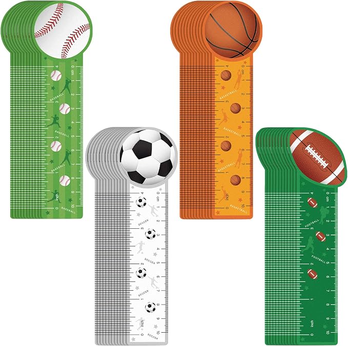 Teling 48 Pcs Cute Sports Bookmark Rulers Back to School Bulk Sport Themed Reading Ruler Birthday Party Favor Gift for Kids Student Teens Baseball Soccer Basketball Football Classroom Prize Supplies