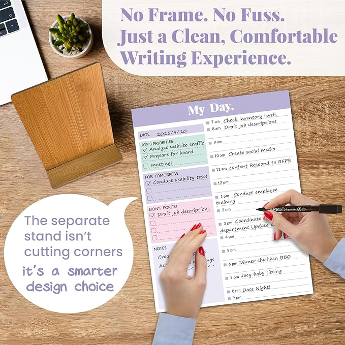JJPRO Reusable Desktop Daily Planner with Stand,Hourly Dry Erase Board,11"x8.5"Schedule Board,Dry Erase Time Schedule with Time Slots, Desk Hourly Dry Erase Board w/Engineered Wood Stand-Purple