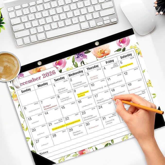 Ymumuda Desk Calendar 2026-2027 Wall Calendar 2 in 1, Monthly Desk Calendar 2026 from JAN.2026 to JUN.2027, 18-Month, Large 12"×17", Waterproof Cover, Hanging Rope, Home/office/School Planners