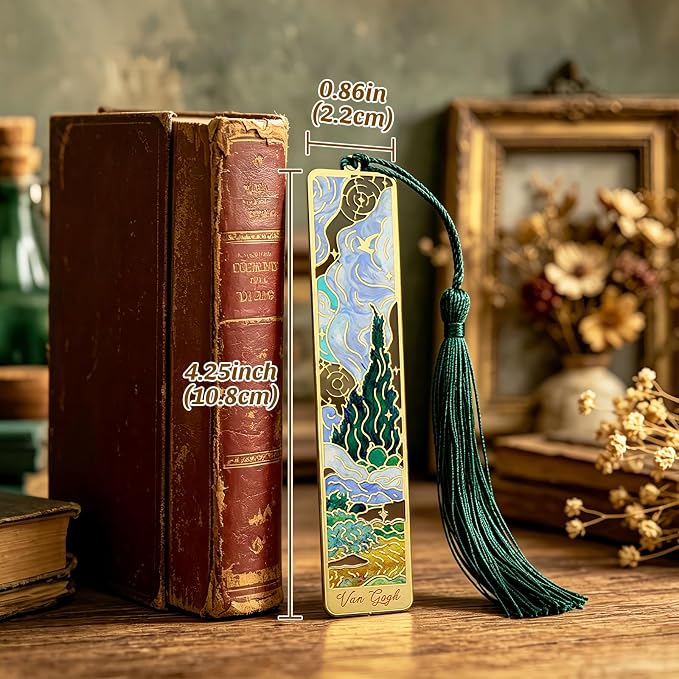 Esoes 12-Pack Metal Bookmarks with Tassels, Golden Hollow-Out Oil Painting Theme Bookmarks | Book Markers for Reading, Gifts for Book Lovers, Writers, Readers, Adults, Women