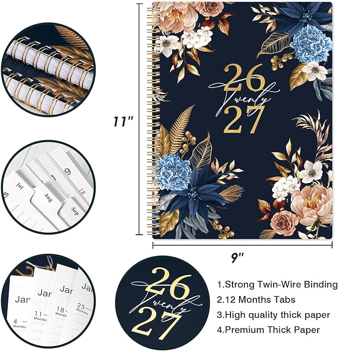 Planner 2026-2027 - 9" x 11", 2026-2027 Planner Weekly & Monthly from JUN.2026 to JUL.2027, Academic Planner 26-27 with Sturdy Cover, Twin-wire Binding, Premium Paper, Monthly Tabs