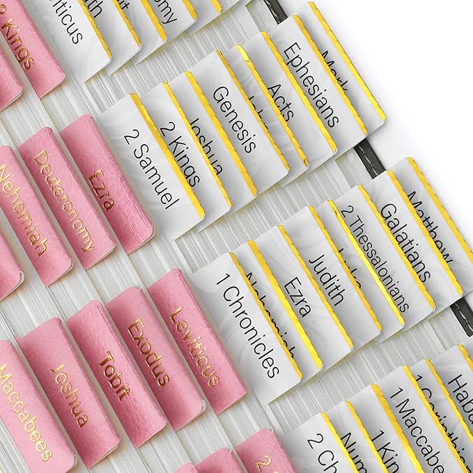 Mr. Pen- Catholic Bible Tabs for Women and Men, 160 pcs, 80 Pink Leather Bible Tabs with Gold Foil Lettering, 80 White Marble Design Paper Tabs, Easy to Read and Apply