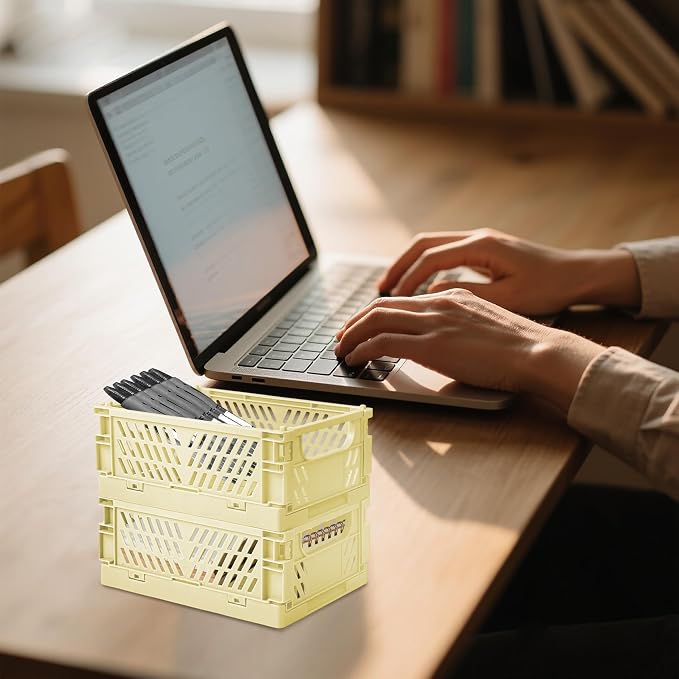 6 Pack Mini Foldable Small Plastic Baskets for Organizing and Storage，Collapsible Storage Crates,Mini Bins for Home Kitchen Bedroom Bathroom Office (Yellow, Small 6x4x2.2)