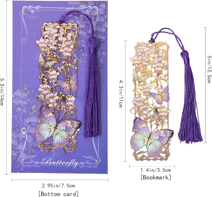 4 Pcs Metal Bookmarks Set with Tassels, Beautiful Floral and Butterfly Cutout Bookmarks for Reading Lovers Book Lovers Gifts, for Women, Men, Kids, Girls, Readers