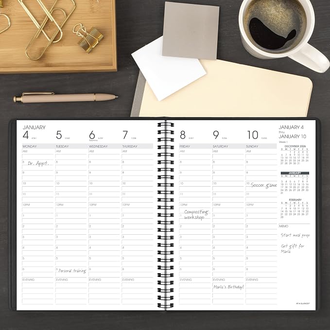 AT-A-GLANCE 2027 Appointment Book Planner, Weekly & Hourly, 13-Month Jan-Jan, 7" x 8.75", Black (708650527)