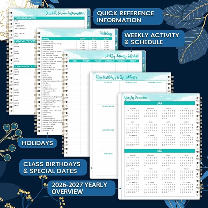 Teacher Planner 2026-2027 - Teacher Planner 2026-2027 Academic Year, Weekly & Monthly Lesson Planner, JULY 2026 - JUNE 2027, 8.5'' x 11'', Colorful Monthly Tabs, Twin-Wire Binding, Holidays, Pocket