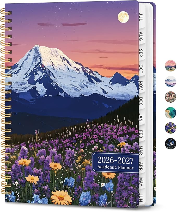 Planner 2026-2027, Monthly and Weekly Academic Planner July 2026 - June 2027, Hardcover Student Teacher Planning Agenda Calendar Book with Tabs, Perfect for Office School Supplies, A5 (6.3" x 8.5") - Moonlit Blooms