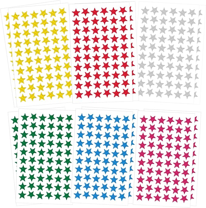 Star Stickers - 1800 Pcs, 30 Sheets, 6 Colors, Foil Stickers for Kids Reward, School Planner, Behavior Chart, Classroom Teacher Supplies, DIY