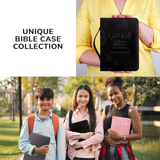 DEHITE Bible Cases for Woman — Leather Bible Covers for Women — Carrying Bag for Woman — Pen Slots — Zippered Pocket — Premium Faux Leather Holder — Christian Floral Accessories