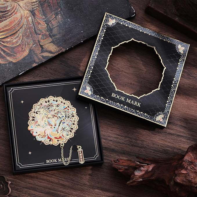 Luxury Dunhuang Metal Bookmark Gift Set, Elegant Bookmark with Pendant, Exquisite Pipa Fairy Gift Box for Book Lovers, Women, Readers and Writers