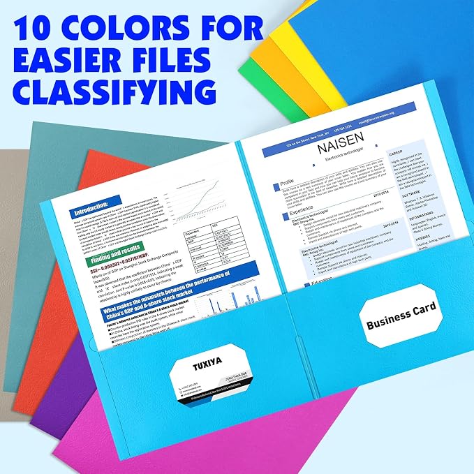 Two Pocket Folders, 60 Pack Paper Folders with Pockets, Assorted 10 Colors, Letter Size Paper Folder, Thick Textured Paper File Folders Bulk for School, Office, Business, Home