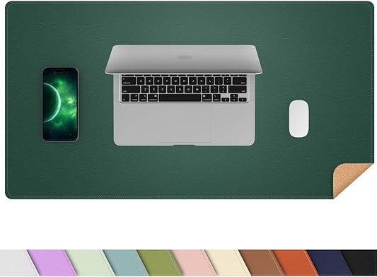 AFIING Cork Desk Mat, Dark Green, 23.6" x 13.7", Desk Pad Protector | Dual-Sided Cork & PU Leather, Non-Slip & Waterproof, Ideal for Laptop, Mouse & Small Desks