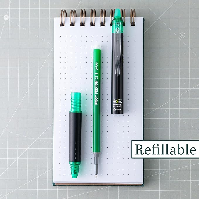 Pilot, FriXion Synergy Clicker Erasable, Refillable, Retractable Gel Ink Pens, Extra Fine Point 0.5 mm, Pack of 12, Green Ink