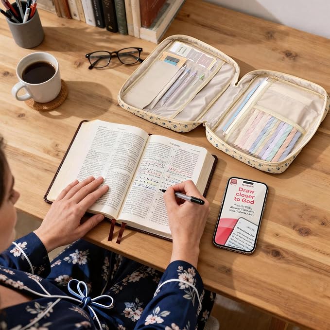 Quilted Bible Cover Case for Women, Elegant Floral Bible Carrying Case with Study Supplies, Large Bible Bag Journaling Kit for Church & Christian Gift