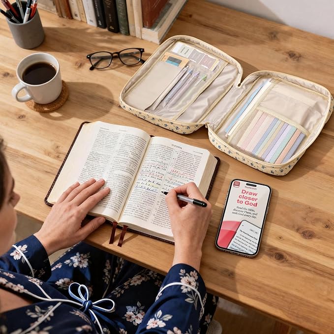 Quilted Bible Cover Case for Women, Elegant Floral Bible Carrying Case with Study Supplies, Large Bible Bag Journaling Kit for Church & Christian Gift