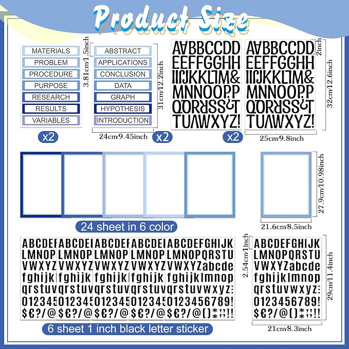 PerKoop 36 Sheets Science Fair Board Poster Boards Supplies 24 Self Adhesive Presentation Subtitles 4 Science Fair Project Titles 8 Personalized Letter Sticker for Classroom(Gradient Blue)