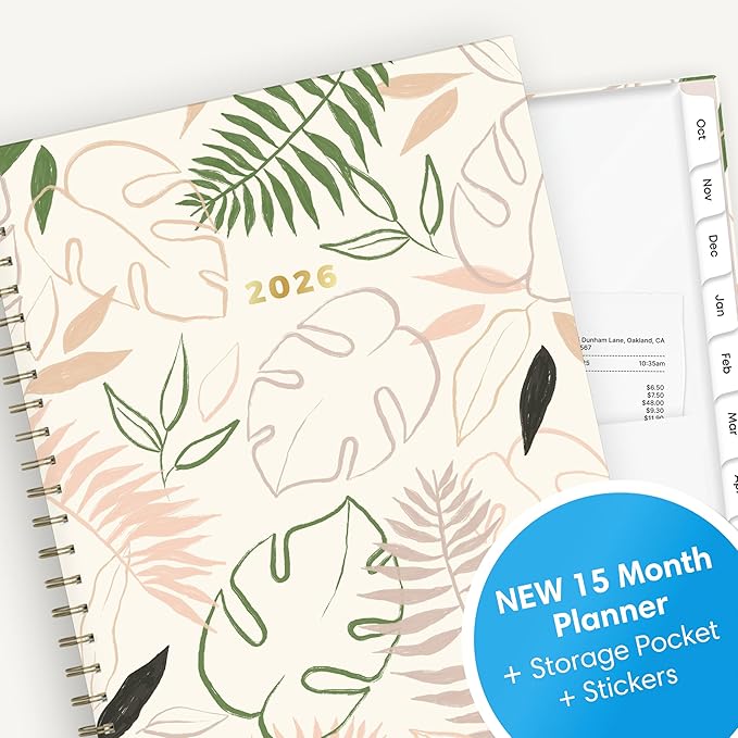 Blue Sky 15 Month 2026 Weekly and Monthly Planner Calendar, October 2025 - December 2026, 8.5" x 11", Laminated Cover, Durable Twin Wire Binding, Laminated Tabs, Storage Pocket, Includes Stickers, Coronado