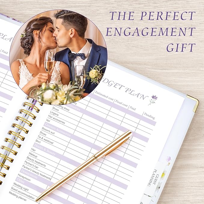 Wedding Planner Book and Organizer, Bridal Wedding Book Planner with Tabs and Sticker to Guide Entire Wedding Process, Checklists, Countdown Calendar, Ceremony Outline, Perfect Engagement Gift for Her, Bride Gifts for Bride to Be (11.5"x 9.5")