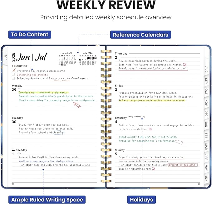 Planner 2026-2027, Monthly and Weekly Academic Planner July 2026 - June 2027, Hardcover Student Teacher Planning Agenda Calendar Book with Tabs, Perfect for Office School Supplies, A5 (6.3" x 8.5") - Starry Night
