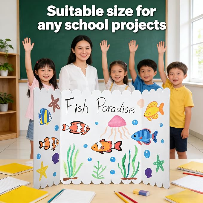 3 Pack Trifold Display Board (24"x15"), White Corrugated Poster Board for School Projects, Science Fairs, Presentations