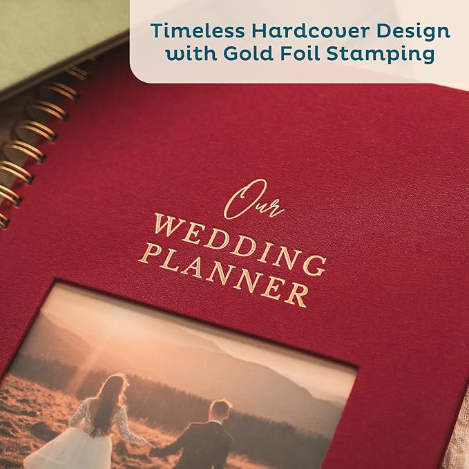 Timeless Premium Linen Wedding Planner Book and Organizer – Wedding Planning Book, Comprehensive Keepsake & Countdown Binder, Perfect Engagement Gift for Women, Customizable Front Photo Window (Forest)