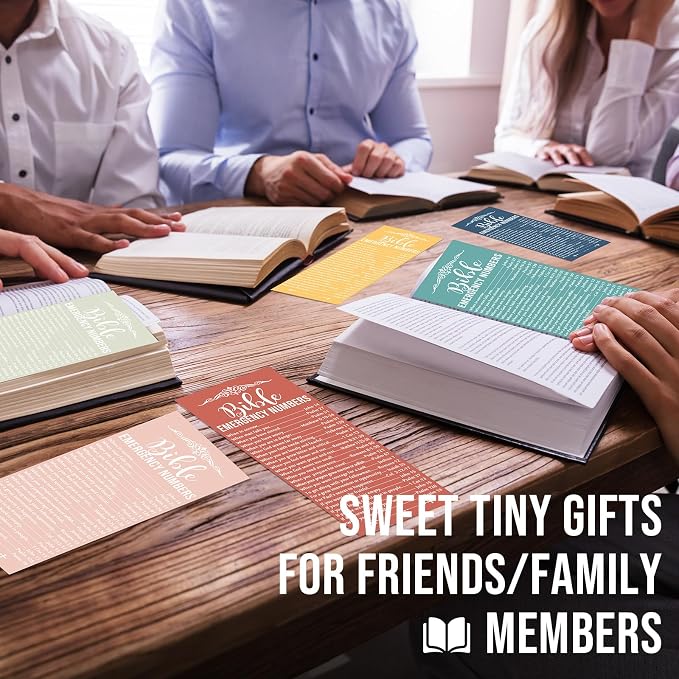 Motiskyy 100 Pcs Christian Fathers Day Bible Verse Emergency Numbers Bookmark Religious Church Gift 2.36 x 6'' Catholic Book of The Bible Card for Women Men Teacher Nurse Sunday School(Bright Morandi)