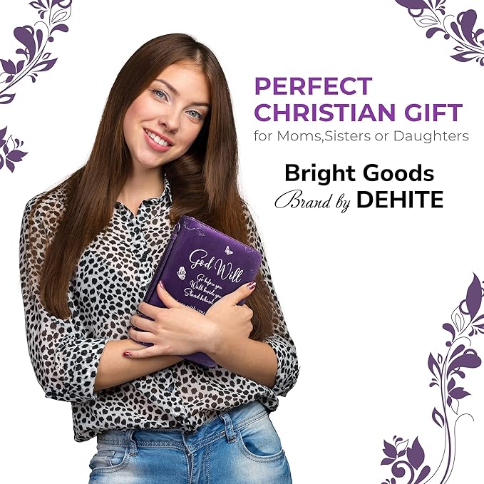 DEHITE Bible Cases for Woman — Leather Bible Covers for Women — Carrying Bag for Woman — Pen Slots — Zippered Pocket — Premium Faux Leather Holder — Christian Floral Accessories